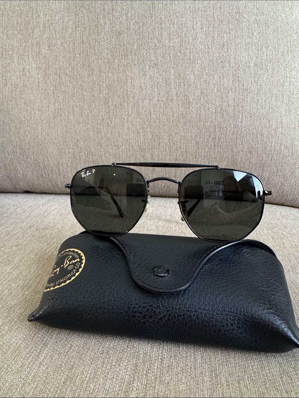 Polarized Ray-Ban Black Frame Sunglasses with Dark Green Lenses